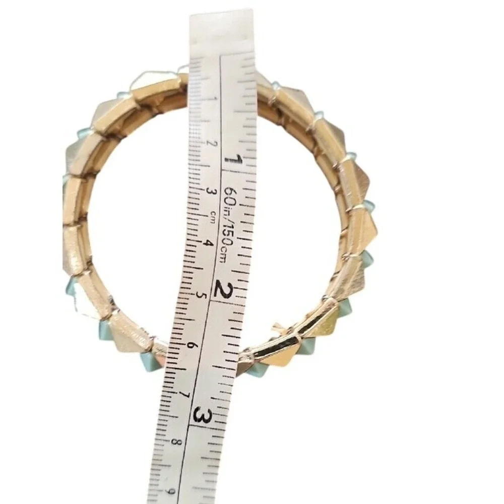Gold Mint Green Pyramid Stud Stretch Bracelet Geometric Spike Edgy Jewelry